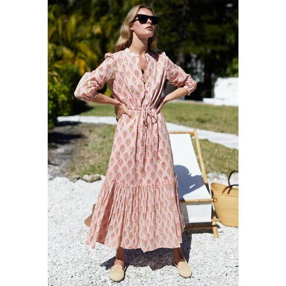 Emerson Fry India Collection Frances Organic Cotton Dress Monday Flowers Pink M - Picture 1 of 9
